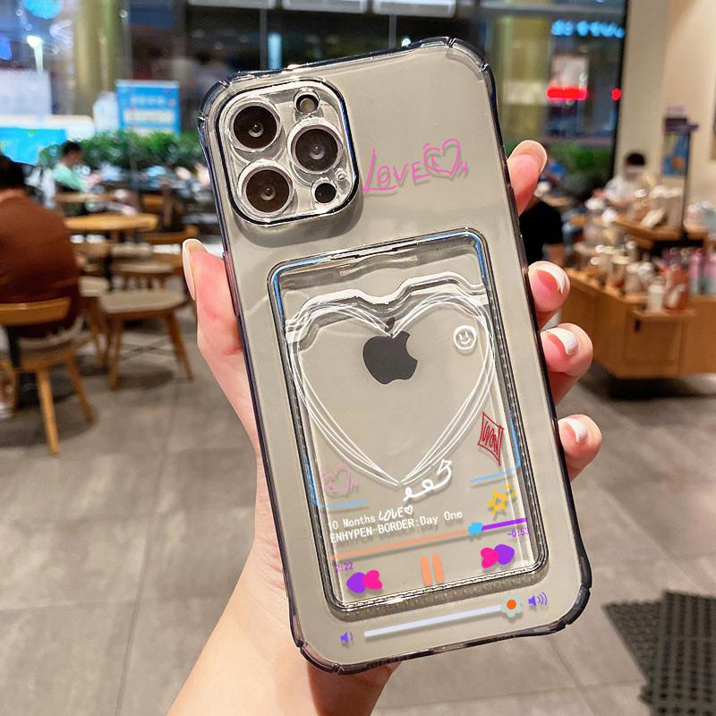 

Прозрачный чехол для телефона Love Heart для iPhone 16 Pro, чехол Funda для iPhone 13 11 12 14 15 Pro Max X XR XS 7 8 Plus SE, чехол-кошелек для карточек For iPhone 12
