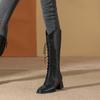 High-heeled Boots Women's Autumn and Winter New Square-headed Knight Boots Thick-heeled Boots Women's Lace-up High Boots Children