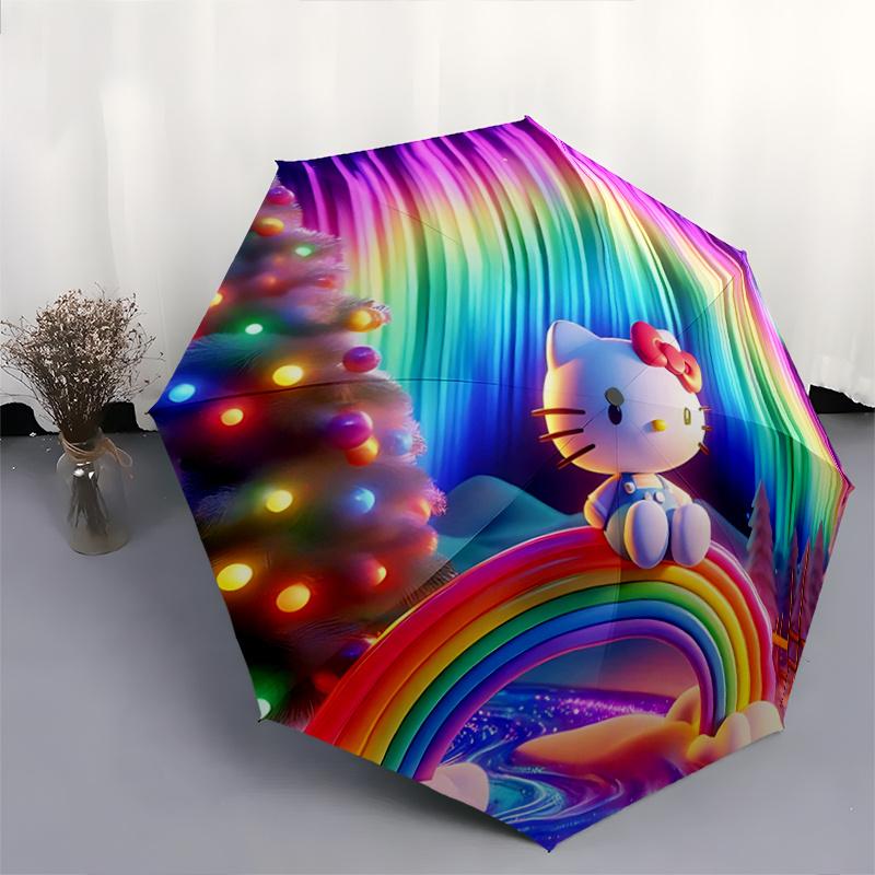 1pc Hello Kitty Bridge Automatic Opening/Closing Umbrella - Portable Folding Design, 8-Rib Iron Frame Outdoor Umbrella, Festive Gift for Fans, Travele
