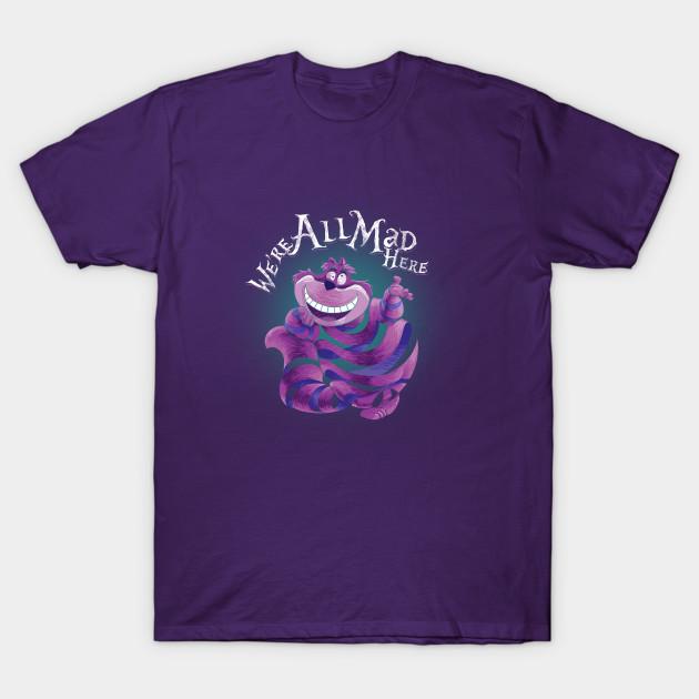 Men Black Print T-shirt We Are All Mad Here! - The Cheshire Cat No-Cut Transfer Paper Print Cotton Tshirt 2XL фиолетовый