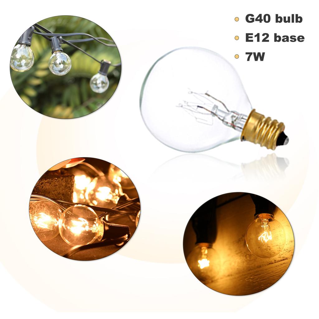 G40 Light Bulbs Replacement G40 Tungsten Bulb Lamp 7W 220-240V Clr Globe Bulb E12 Base Light Bulbs for Indoor Outdoor Patio Decor Home Wedding Party D
