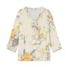 Women’s V Neck 3/4 Sleeve Blouse with Large Floral Print Relaxed Fit Lightweight Casual Top for Daily Wear