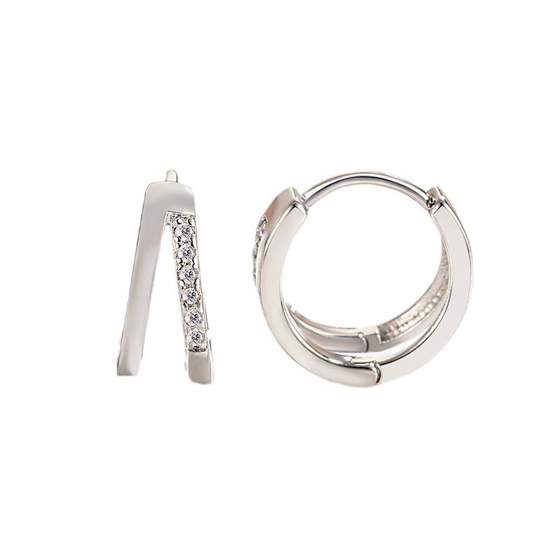 Double-layer Simple Unilateral Zircon Ear Buckle Women's Simple Fashion Plain Trendy Daily