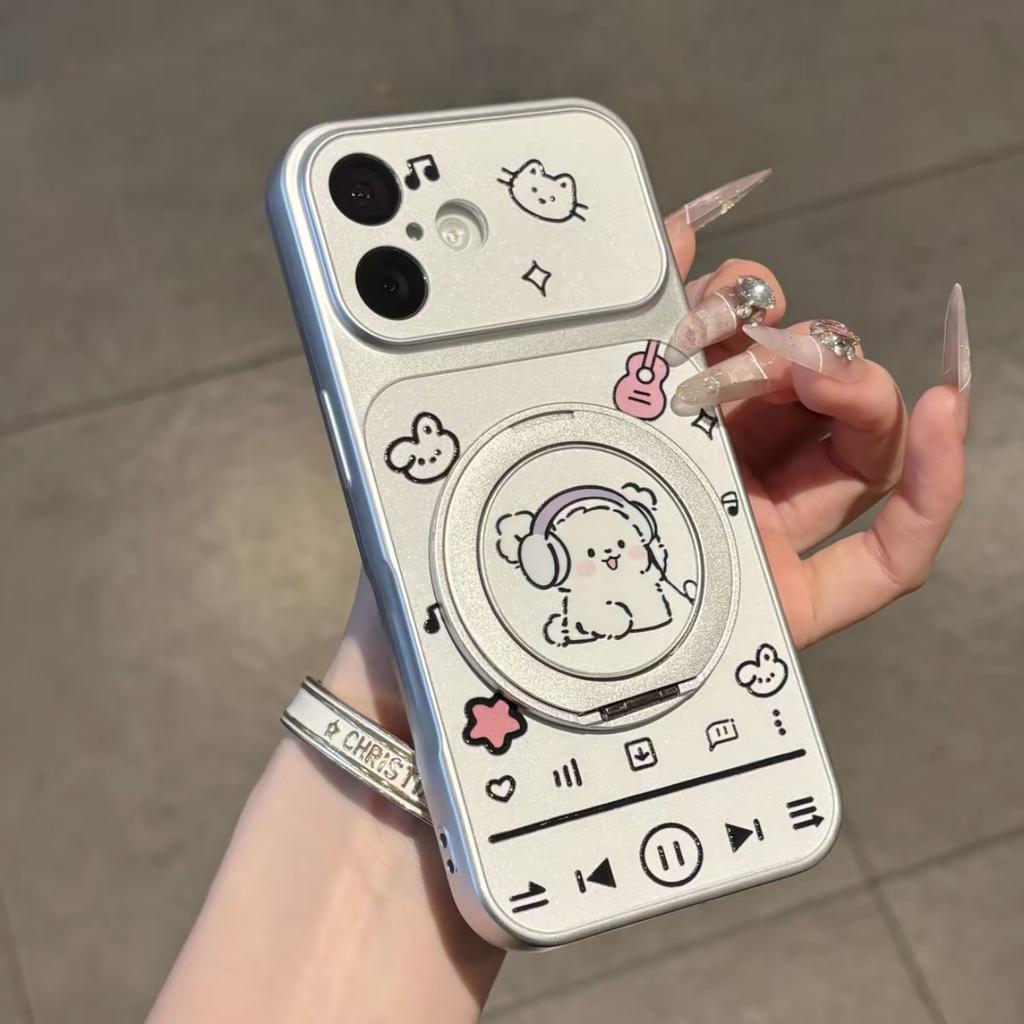 Headphones Puppy Rotating Bracket Apple 17 Large Windows Mobile Phone Case iPhone16/15/14 Electroplating 13 Cute 12