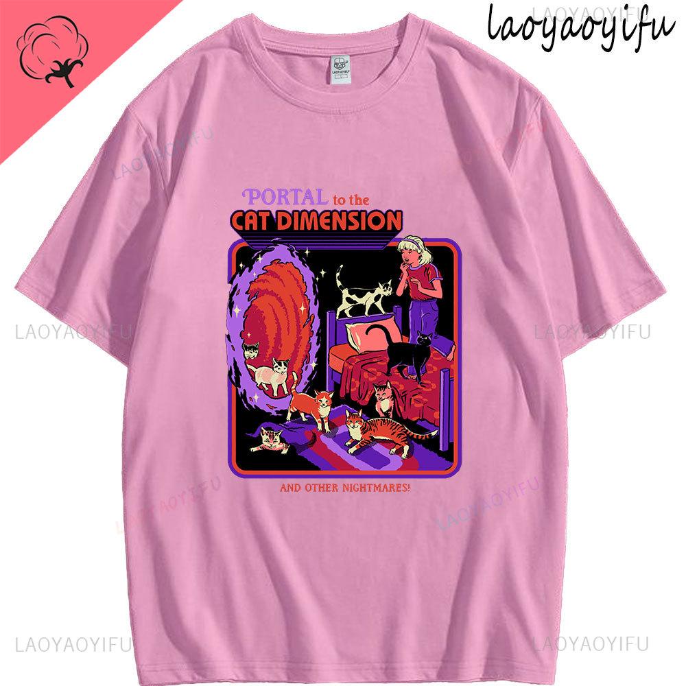 Portal To The Cat Dimension Theme 100Cotton Casual Tee Fashion High Quality Streetwear Summer Shortsleev Mens Womens ONeck