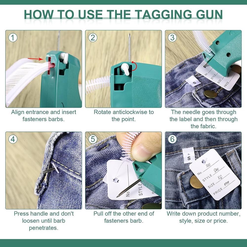 Tagging Gun Clothes Garment Tag Attacher Kit with Needles Standard Plastic Barbs Fasteners Hang Label Strings for Clothing
