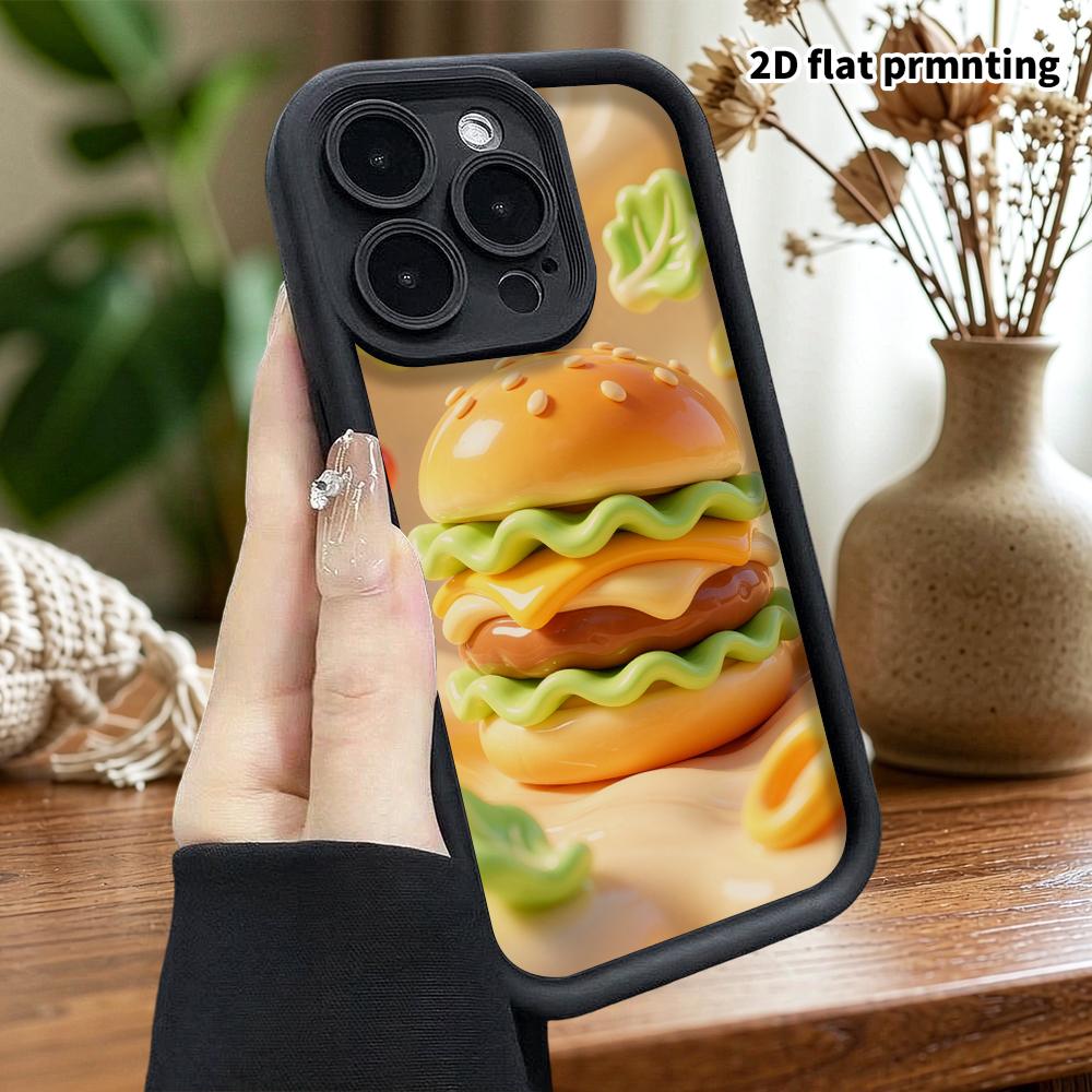 Phone Case: 2D flat design suitable for iPhone 18 17 16 15 14 13 Pro protective case, cartoon burger, perfect Christmas and Halloween holiday gift