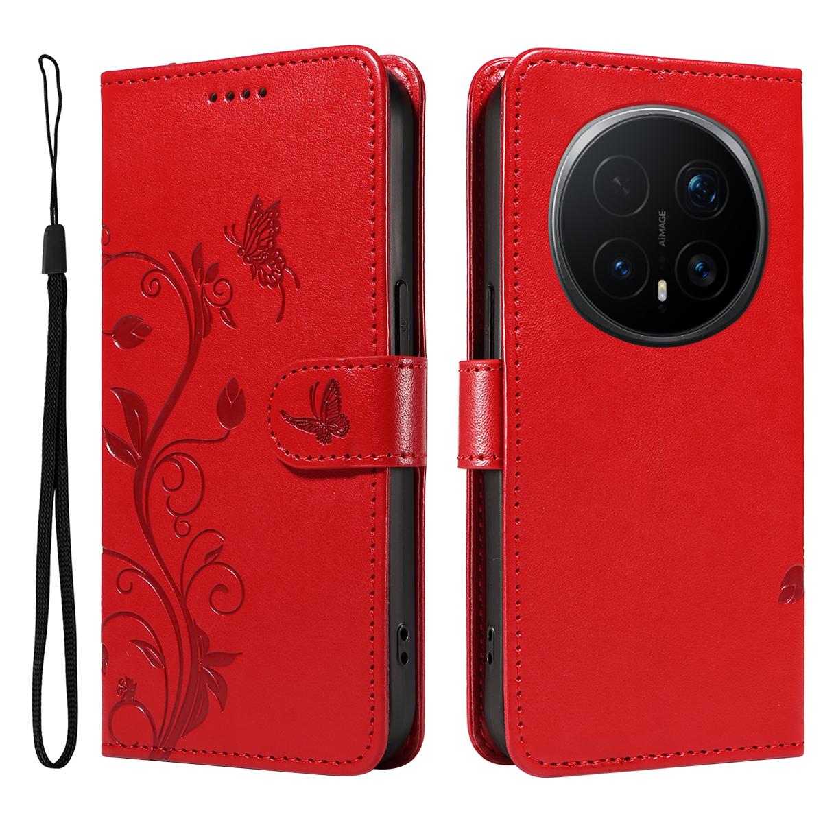 

For Honor Magic8 Pro 5G PU Leather Cases Flower Pattern Wallet Stand Phone Cover with Strap