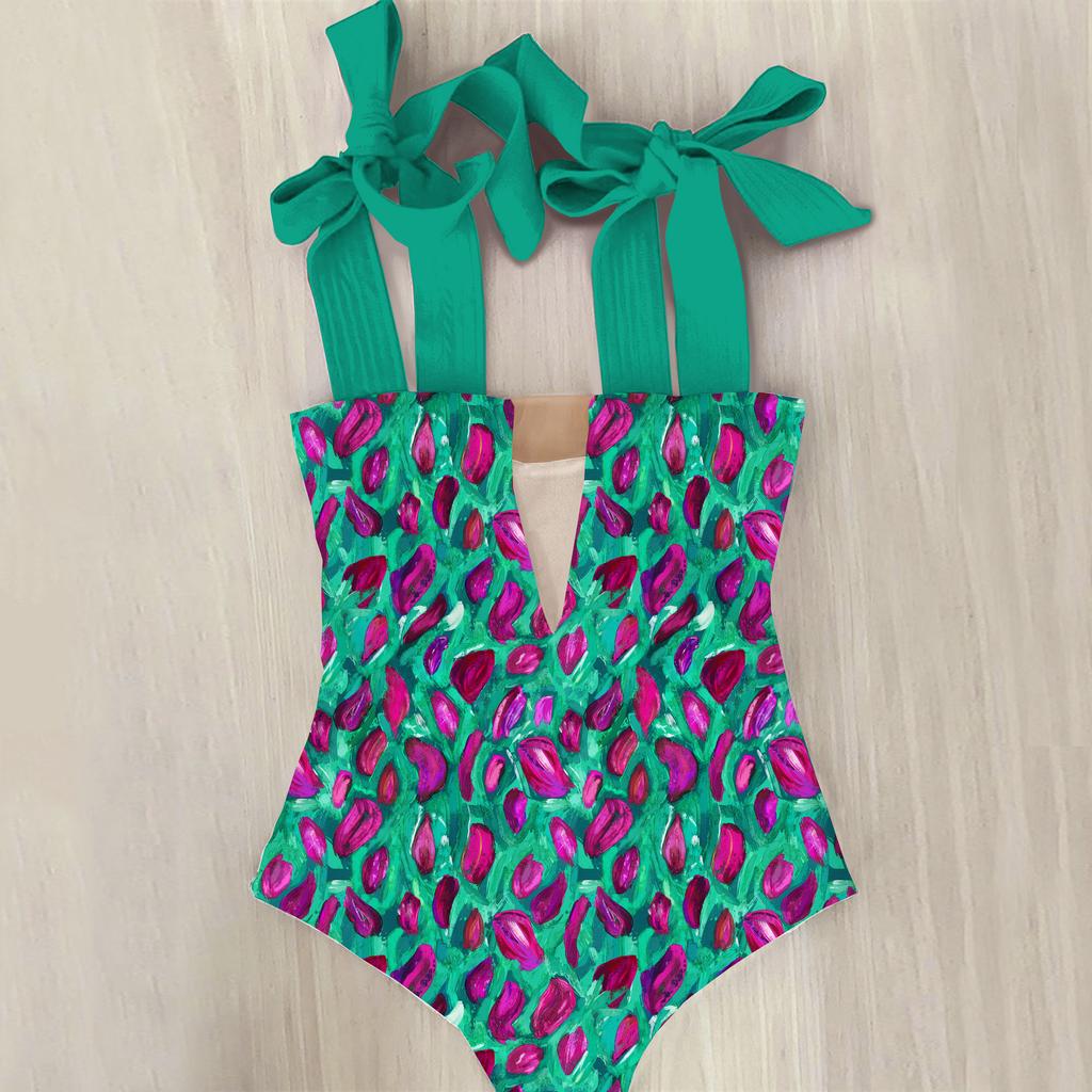 2026 New Sexy One Piece Swimsuit Shoulder Strappy Swimsuit Print Floral Swimwear Women Backless Bathing Suit Beach Wear Monokini