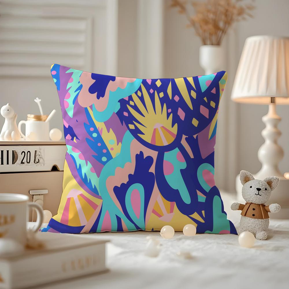 HOT Abstract Colorful Pattern Cushion Cover Anti-dustmite Pillowcase Invisible Zipper Silky Short Plush Sofa Cushion Cover