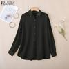 ZANZEA Women Casual Turn Down Collar Long Sleeve Perspective Cover Up Blouse
