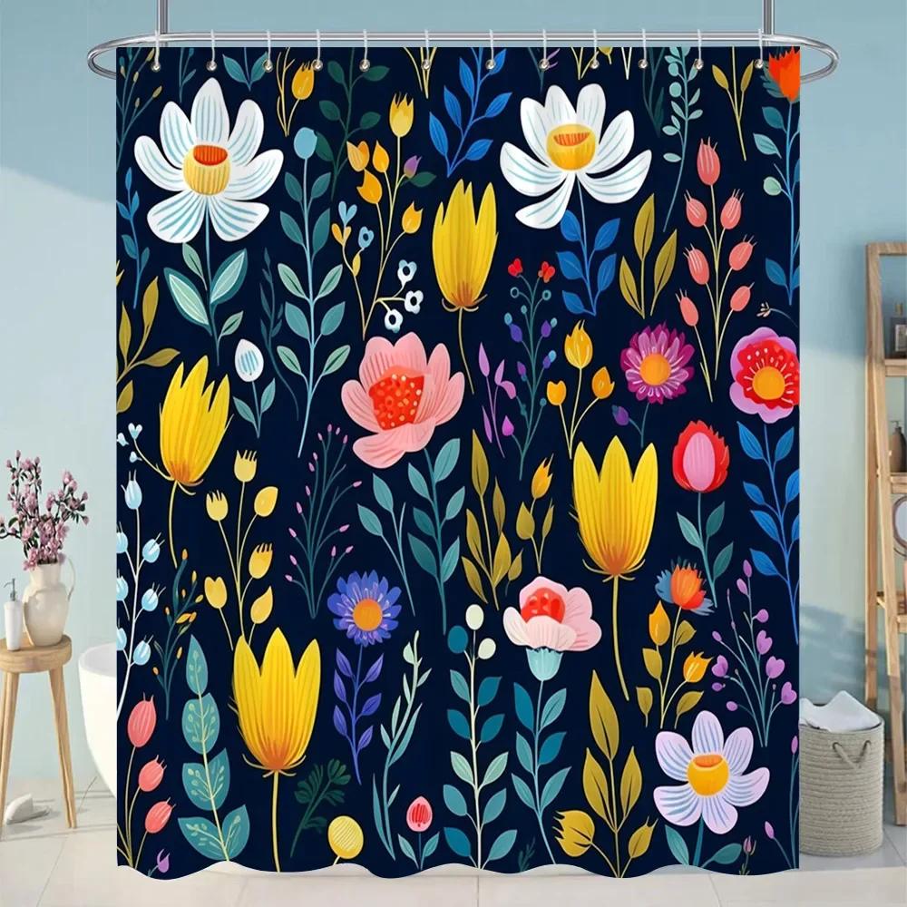 Beautiful Plant Flower Shower Curtain Eucalyptus Leaf Cherry Blossom Scenery Cat Butterfly Polyester Bath Curtain Bathroom Decor