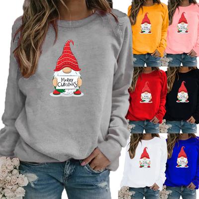 Herfst en Winter Dames Kerstthema Print Trui Ronde Hals Lange Mouw Casual Sweatshirt Grote Maat Top