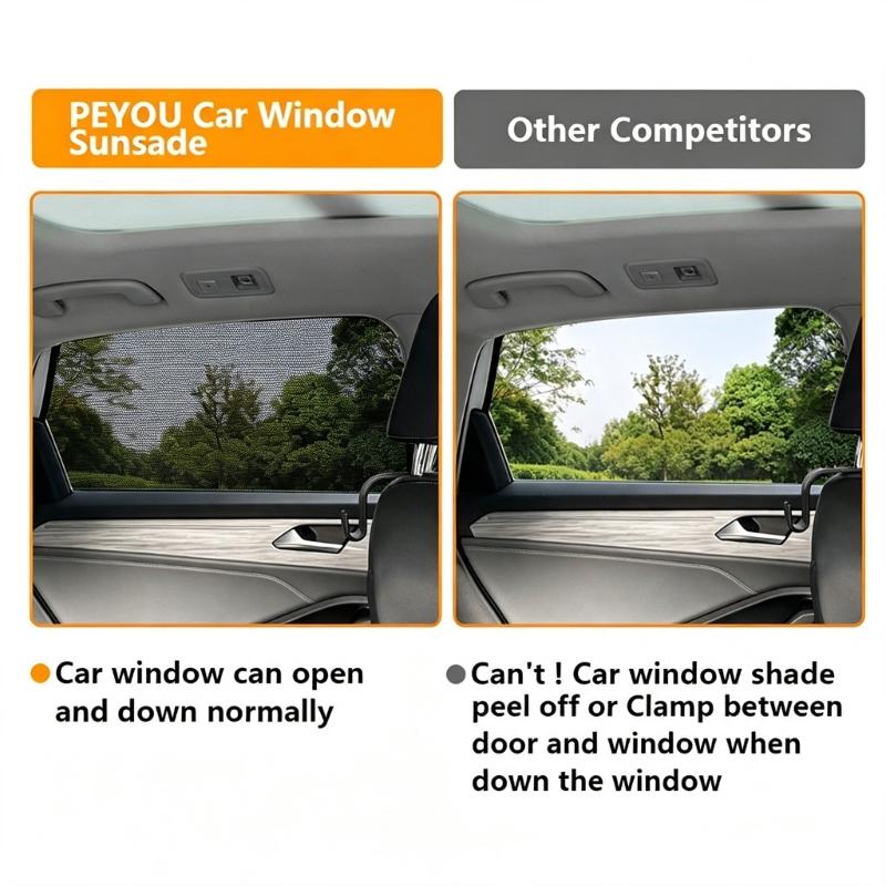Car Side Window Screen Cover Pair, Mesh Layer for Waiting Stops, Open Window Use and Mild Side Light Control Travel