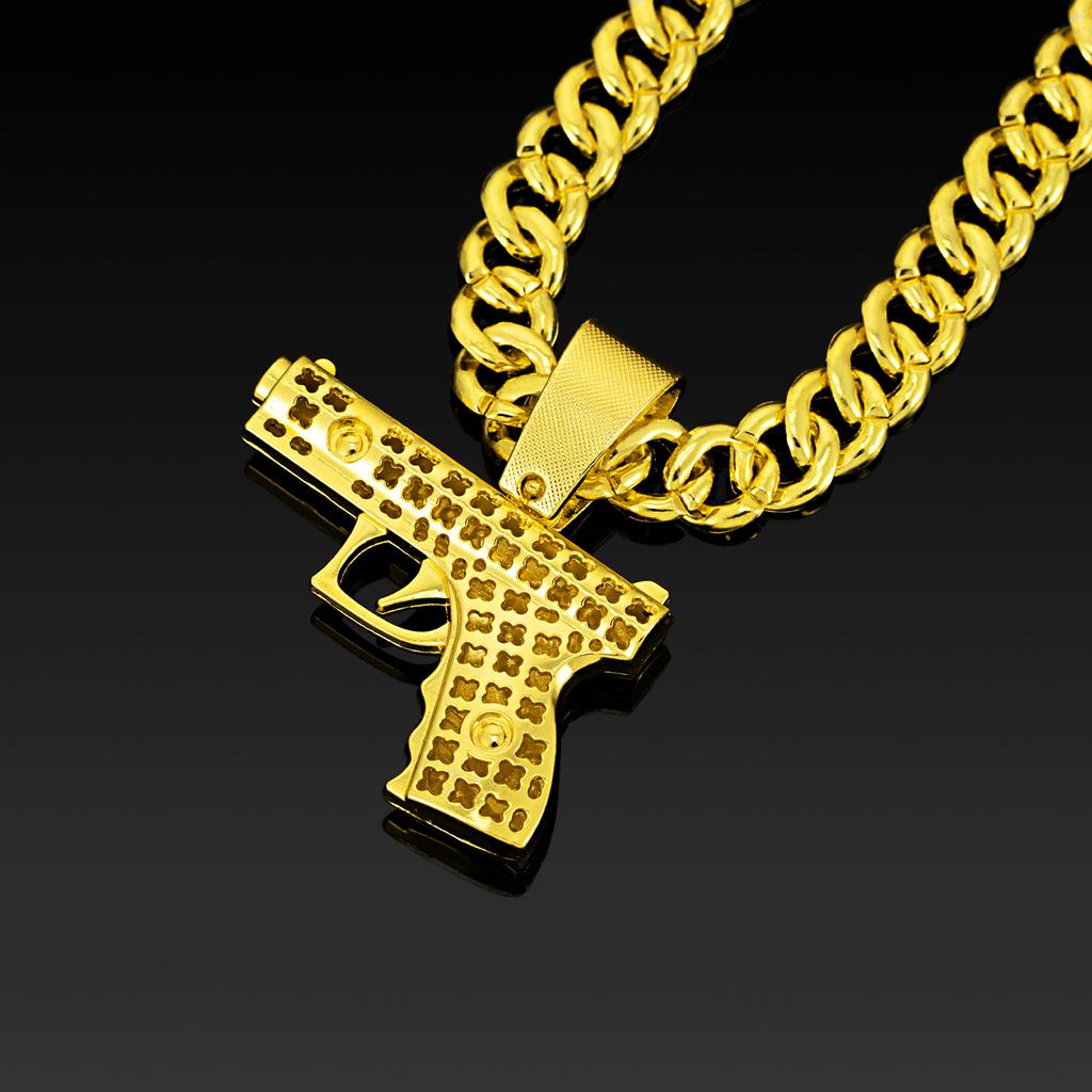 2PAC Tupac Rap Star Collana Lunga a Maglia Cubana Hip-Hop con Ciondolo Pistola 3D a Doppio Strato Lega Streetwear Regalo Bambini Uomini