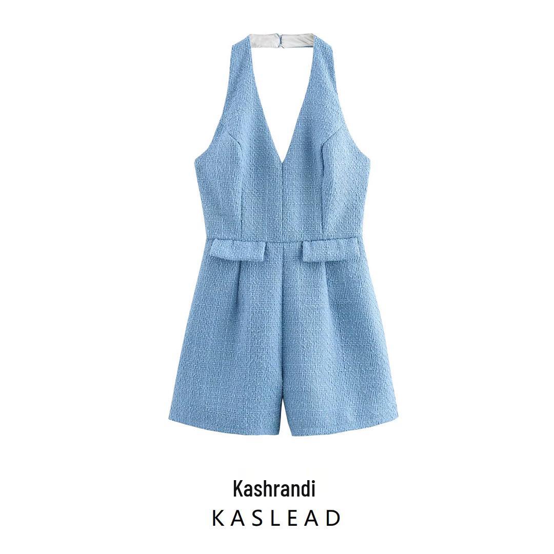 

2025 Spring Women s European & American Style Fashion Bouclé Halter Romper S
