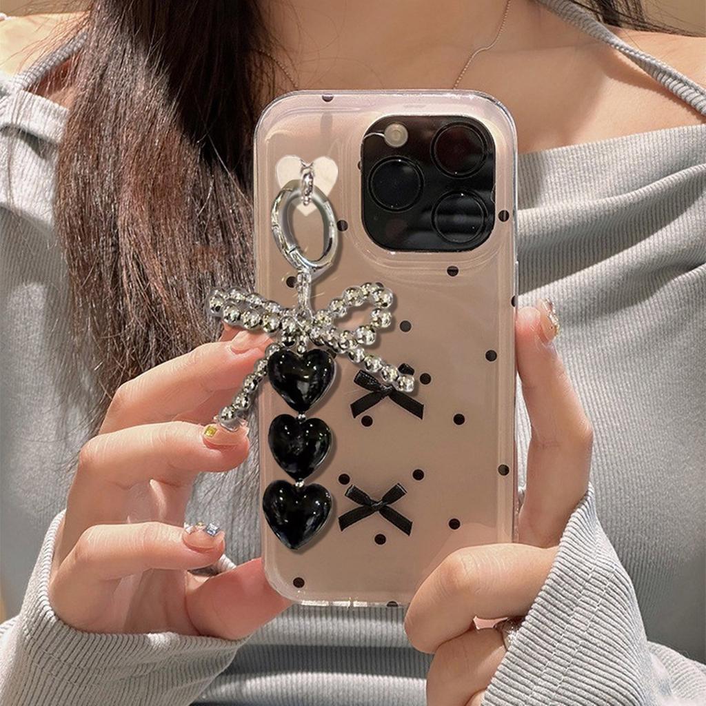 Lovely Beaded Bowknot Heart Keychain Pendant Bag Phone Pendant Women Backpack Handbag Charm Lovely Hangings Decoration