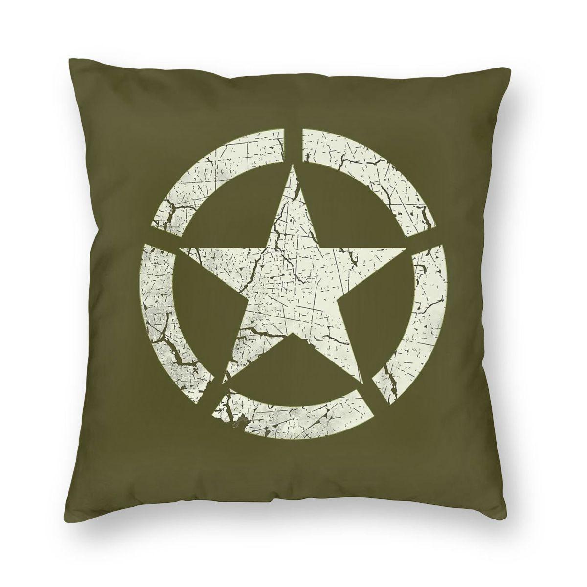 

US Army White Star Emblem Pillowcase Polyester Linen Velvet Creative Zip Decor Pillow Case Car Cushion Cover 18 12x12Inch