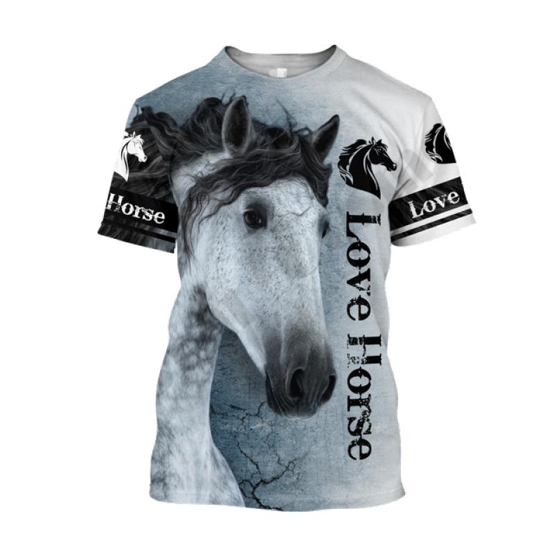 Модная популярная футболка с 3D принтом животных и лошадей для мужчин и женщин — фото 3