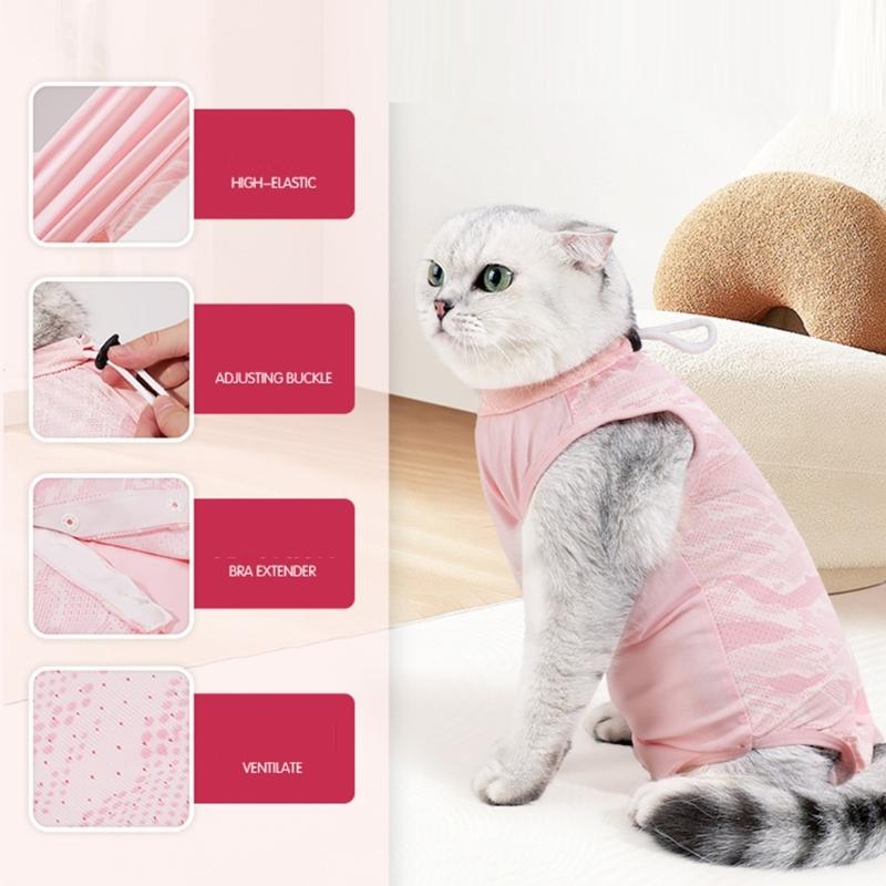 Cats Recovery Suit Breathable Kitten Bodysuit for Post Operations and Spay Care Anti Lick Abdominal Wound Protective