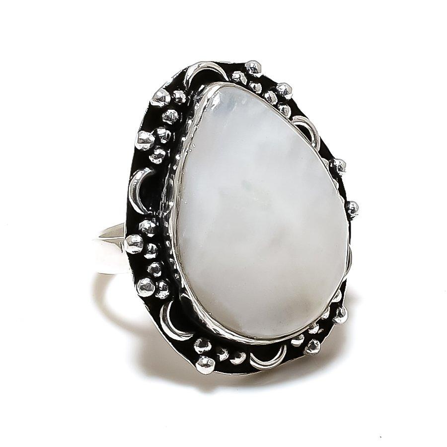 Rainbow Moonstone Gemstone 925 Sterling Silver Jewelry Ring Size 7.5 SU-10606