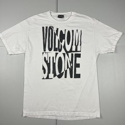 Vintage Y2K Volcom Stone Grafika Koszulka Skateboardowa Biała L Zniszczona Unisex Koszulka