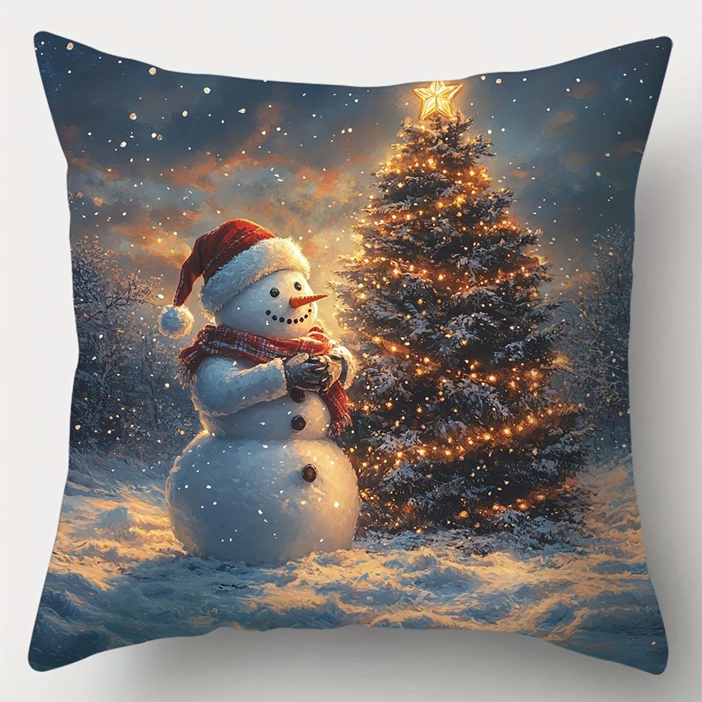 Christmas decoration pillowcase Winter snow scene Santa Claus Snowman pillow cover Sofa cushion cover home decoration