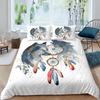 Wolves Dreamcatcher Duvet Cover Set, Animal Prints Queen Size Comforter Cover, Dreamlike Vintage Feather Wolf Bedding 3pcs Sets
