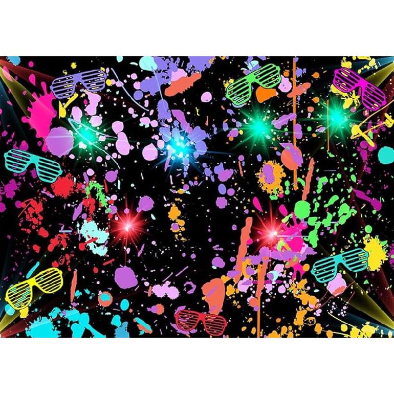 Avezano Neon Glow in The Dark Backdrop Paint Splatter Graffiti Glow Party 80s 90s Themed Birthday Background Colorful Neon Party Birthday Backdrops