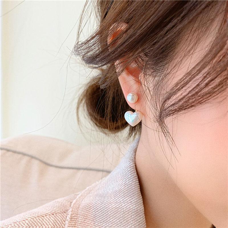 925 Sterling Silver Imitation Pearl Earrings for Women Heart Round Stud Earrings Elegant Love Ear Stud Party Wedding Jewelry Valantine Day Gifts