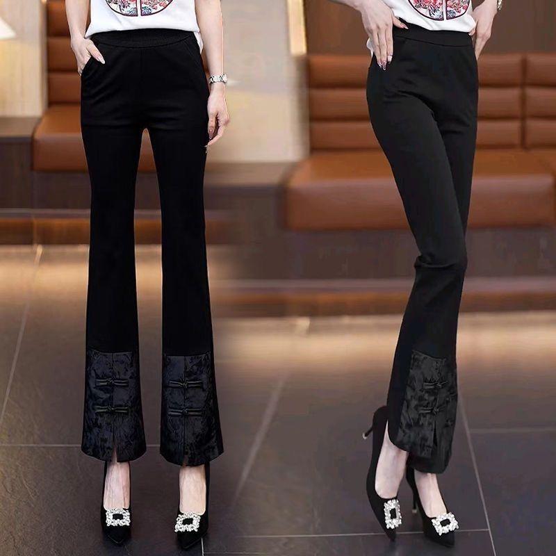 

Этнические Ретро Микроклеш Новая Мода Повседневные Китайский Стиль Пуговица Эластичные Длинные Брюки 3XL чёрный