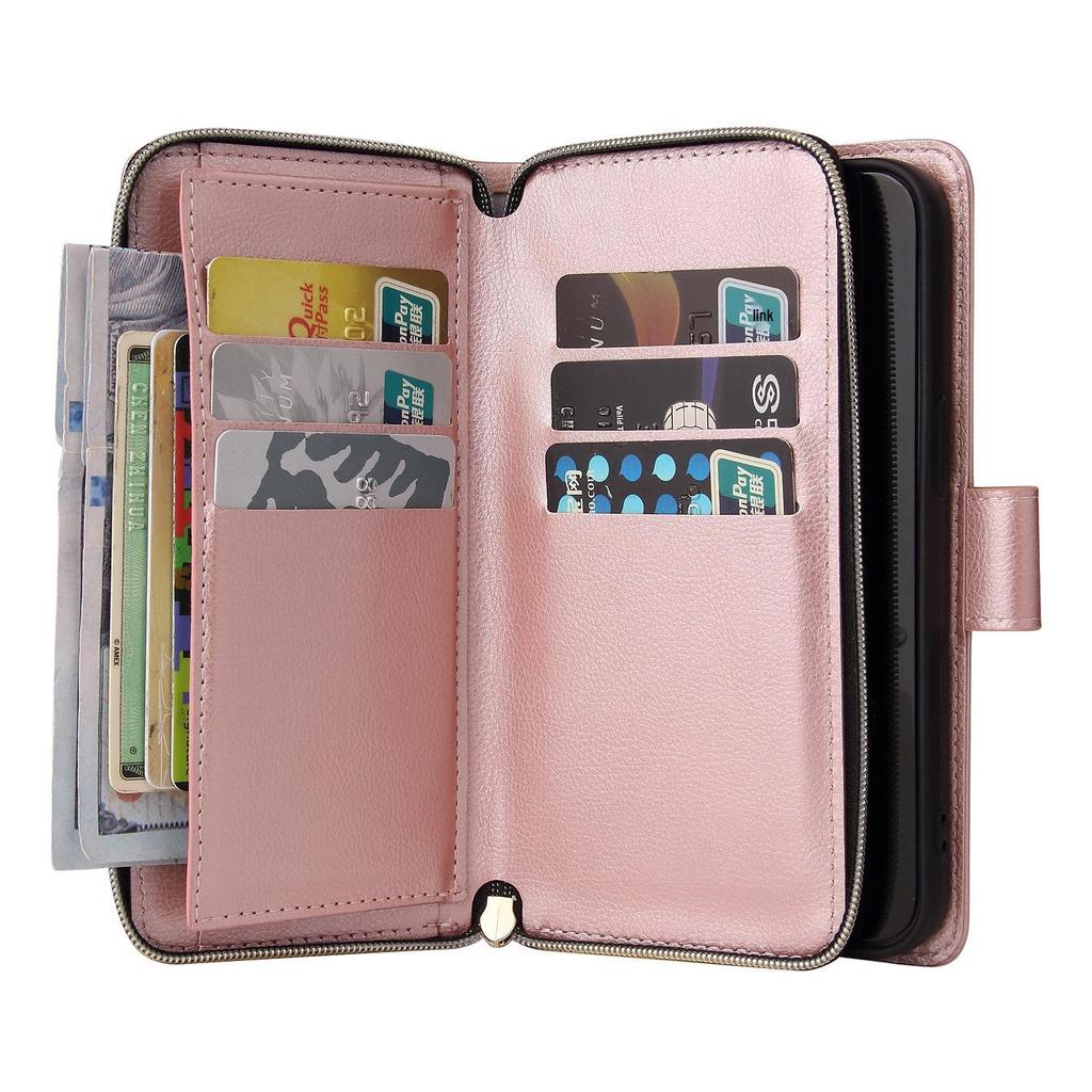 Apple iPhone 13/12 Mini Leather Case: Nine-Card Zipper Style for 14 Pro Max