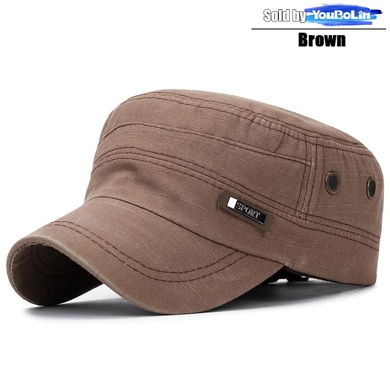 

Cotton Perforated Breathable Military Academy Cadet Flat Cap Sun Hat Trucker Caps Dad Hats