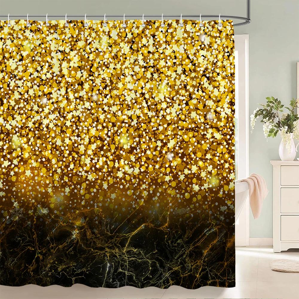 3D Printing Golden Dream Shining Stars Shower Curtain With Hook Shower Curtain Polyester Waterproof Home Decor Curtain 180x180