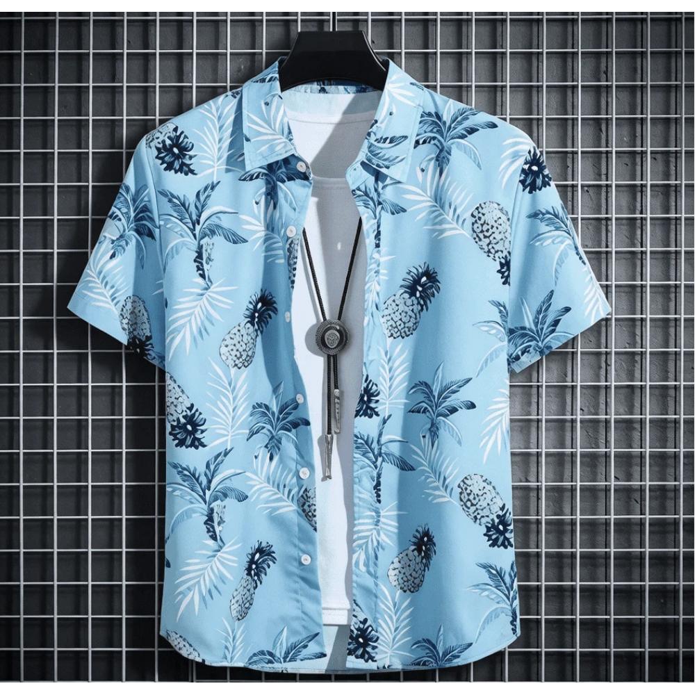 

Summer Men s Casual Printed Polo Shirt, Thin Turtle Neck Beach Short Sleeve Clothing Top S