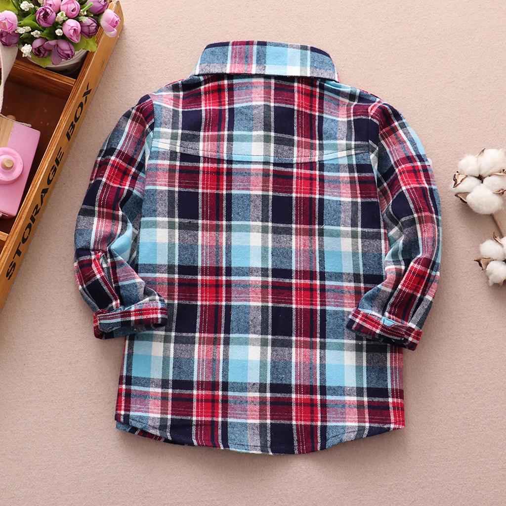 Bawełniana kurtka Dziecięce koszule w kratę Koszula z długim rękawem zapinana na guziki Znosić