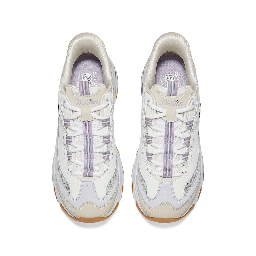 Skechers DLites Comfortable Versatile Breathable Support Low-Top Dad Shoes Women Sneaker White Gray Purple 150726-WLV