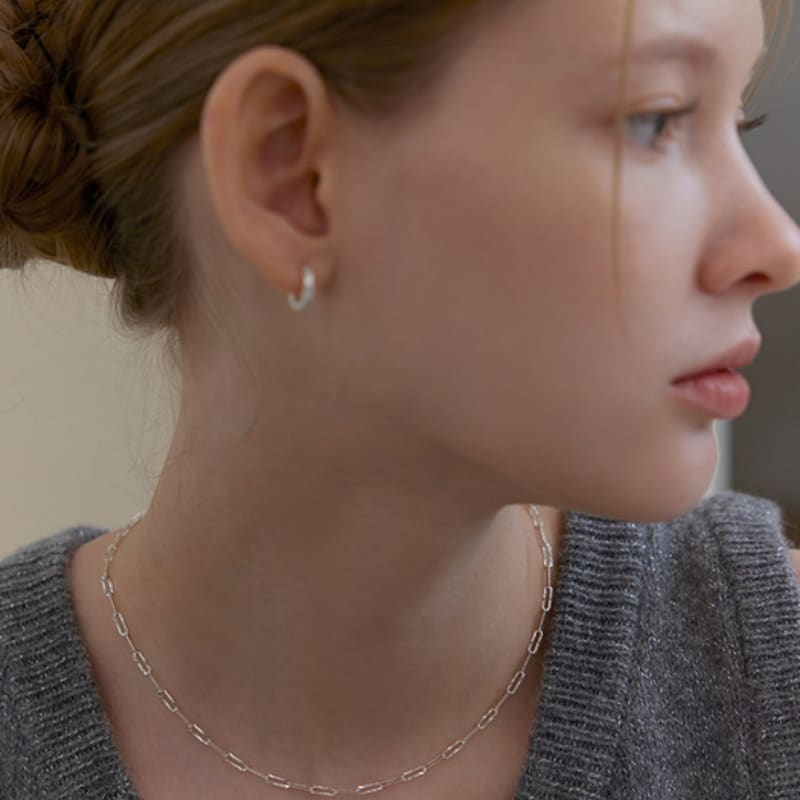 Lewe [6mm+10mm Pearl Earrings Free] Shiny Cutting Link Chain Necklace