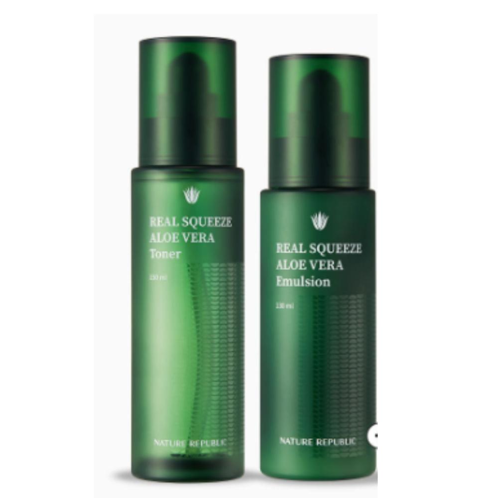 NATURE REPUBLIC Real Squeeze Aloe Vera Special Skincare Set (Toner 150ml + Emulsion 130ml)