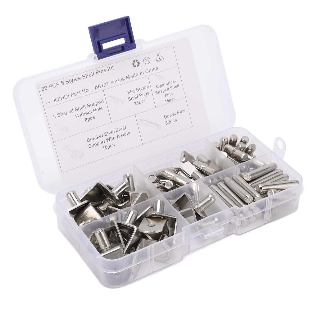 88Pcs 5 Styles Shelf Pins Kit Nickel Plated Shelf Support Pegs for RV Cabinet Bookshelf Display Cabi