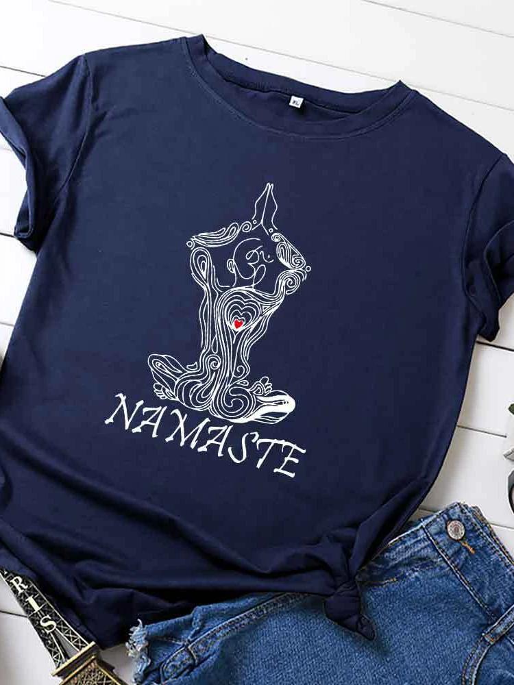 NAMASTE Yoga Women Print T Shirt Women Short Sleeve O Neck Loose Tshirt Summer Women Tee Shirt Tops Camisetas Mujer