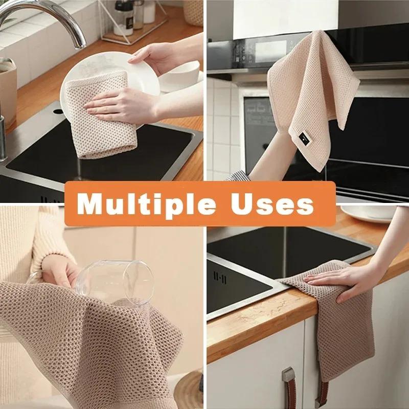1-6PCS Kitchen Home Absorbent Dishcloth Cotton Towel Dish Rags Honeycomb Breathable Face Wash Towel Cleaning Cloth Wash Cloth