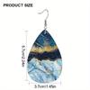 2D Flat Lightweight PU Leather Printed Teardrop Earrings, Blue-Purple Gradient Marble Pattern & Black Rose Design, Women's Fashion Pendant Earrings