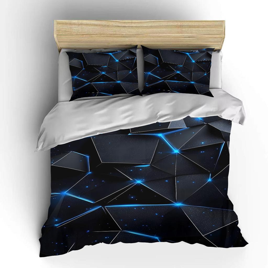 Stylish 3D Polygons And Blu-Ray Bedding Set For Kids Luxury Gift 3Pcs Digital Print Comforter Set Soft Comfortable Breathable
