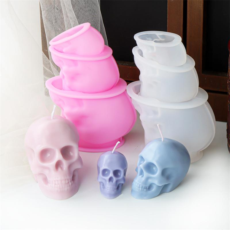 3D Skull Shape Silicone Mold DIY Halloween Skull Candle Silicone Mold Epoxy Plaster Home Decoration Resin Casting Art Crafts