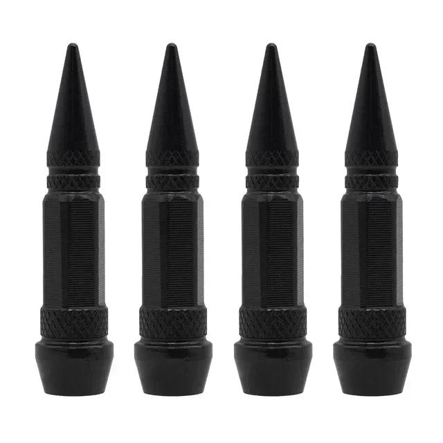 4pcs Car Universal Bullet Head Screws Valve Caps Personalized Modifications Pointed Valve Tips Bicycle and Motorcycle Tires 60MM-BLACK