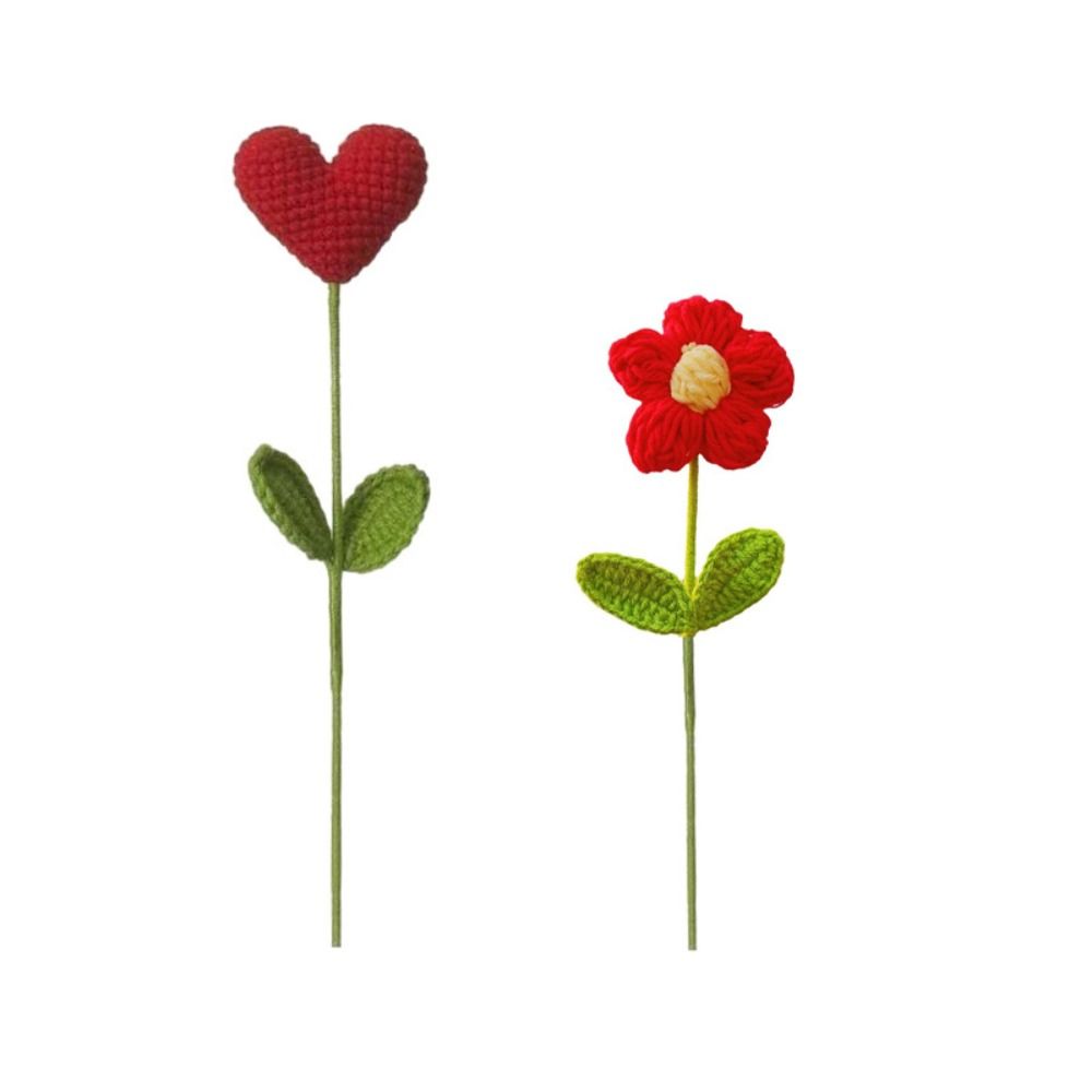 Party Supplies Handmade Crochet Heart Bouquet Knitting Wool Love Crochet Flower Bouquet DIY Artificial Flower Valentine's Day