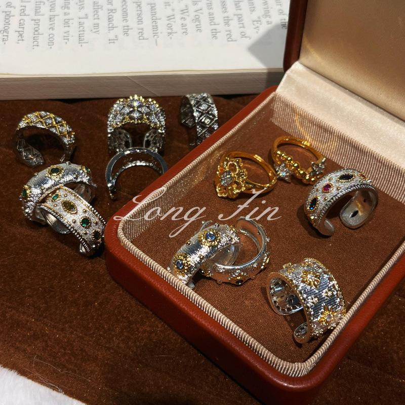 Anillo Cruz Flor Craft Cepillado Italiano Bratti Estilo Corte Retro Anillo Trébol Cuatro Hojas Diamante Femenino en Vivo