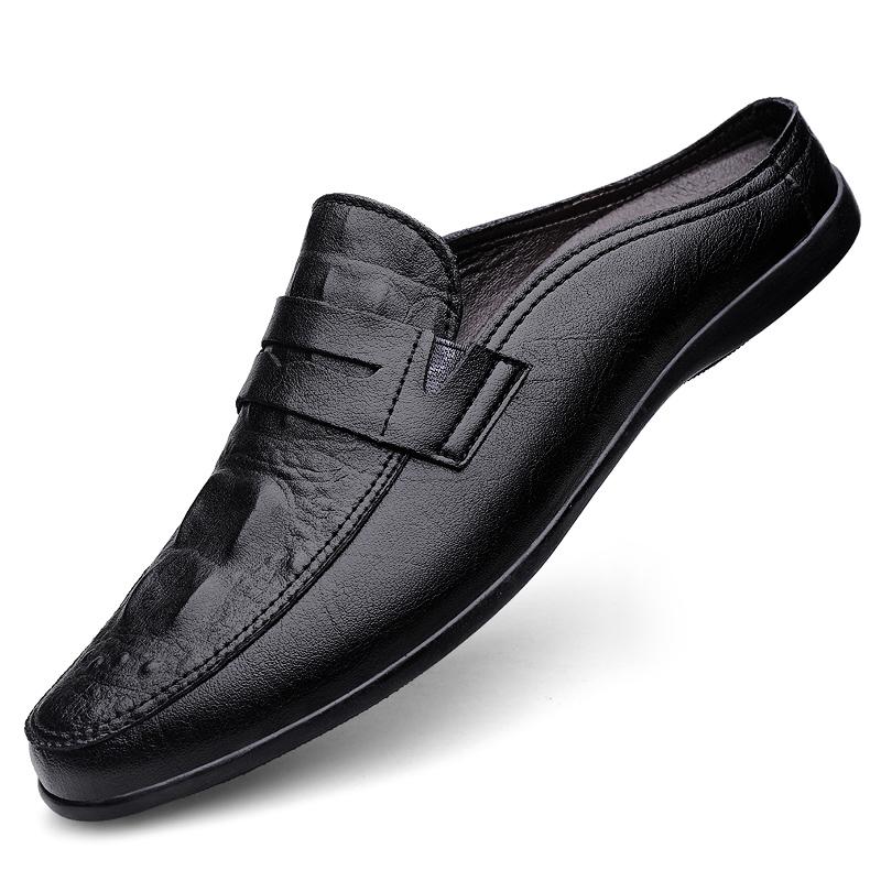 

Fashion Summer New Men s Half Top Embossed Breathable Casual Loafers Classic Black Men s Soft Bottom Anti Slip Comfortable Lazy Shoes 45