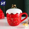 Christmas Mug with Lid Spoon Girl Cute Coffee Cup Ceramic Water Cup Office Couple